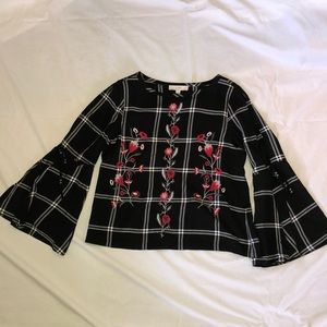 Loft Bell Sleeve Embroidered Top